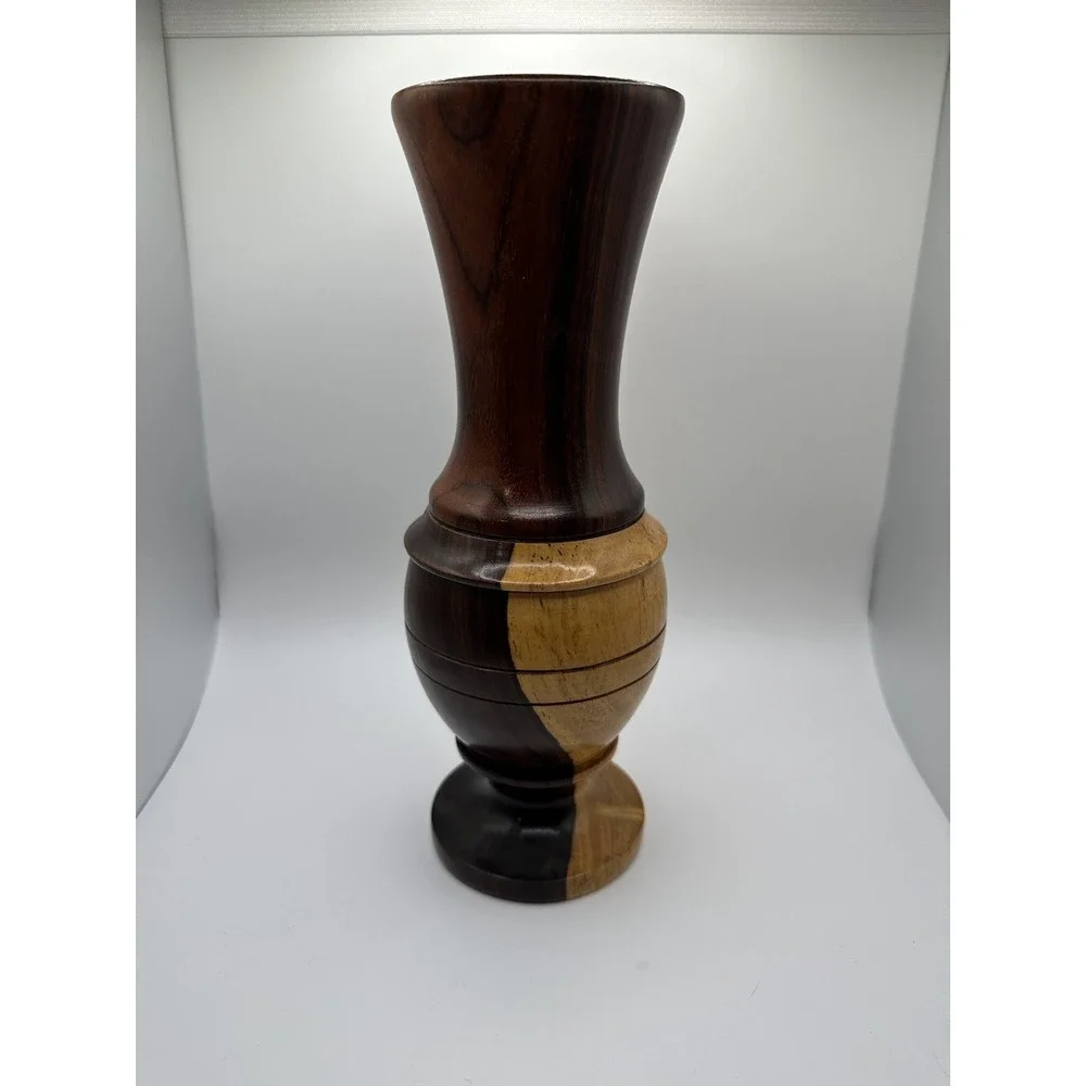 Vintage Multitone Solid Wood Hand Crafted‎ Turned Footed Bud Vase 6